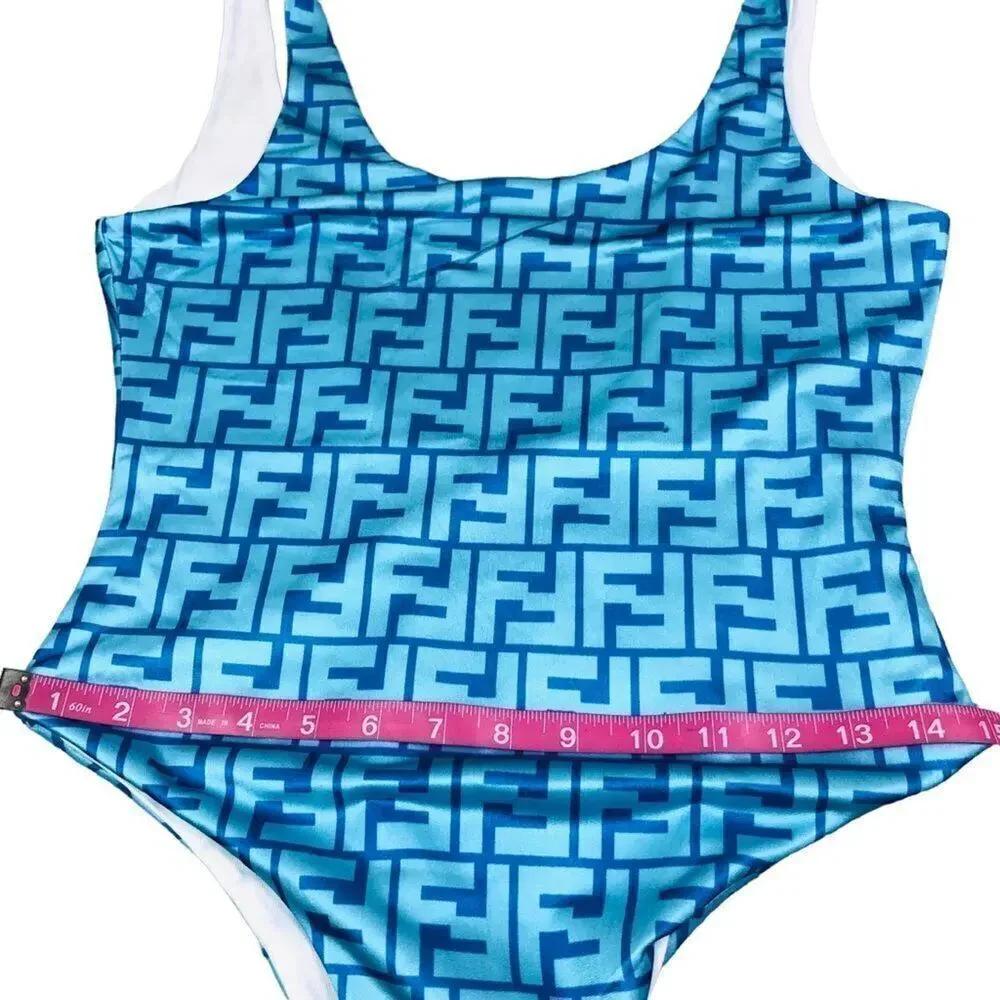 Blue FF Logo Jacquard Scoop Bodysuit / Swimsuit